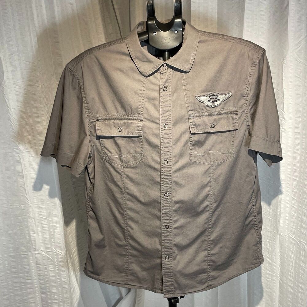 Armani Exchange A|X Men's L Gray Snap Front Shirt Wing Patch 100% Cotton(a27-3)